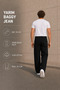 Men's Black Baggy Jean Trousers Comfortable Fit Wide Leg D Denim Jeans - 3