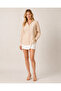 Women's Beige Textured Fabric with Buttons on the Front, Slightly Transparent -Stylish- - 2