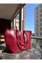 Women's Burgundy Large Size Faux Leather Shoulder Bag Tote Shopper Bag – Daily Use - 2