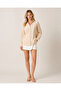 Women's Beige Textured Fabric with Buttons on the Front, Slightly Transparent -Stylish- - 5