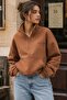 Brown Stand Collar Zippered Women's Sweatshirt MG1935