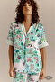 Paris Morning Women's Satin Pajama Set City Patterned Short Sleeve Mint Green - 2