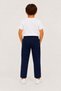 Boy's Navy Blue Jogger Pants, Linen Look, Elastic Waist with Laces, Comfortable Fit with Pockets - 5