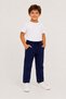 Boy's Navy Blue Jogger Pants, Linen Look, Elastic Waist with Laces, Comfortable Fit with Pockets