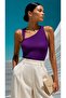 Purple One-Shoulder Ribbed Blouse Tr0310