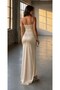 Siete Satin Evening Dress with Thread Straps and Slits 582177 Beige - 3
