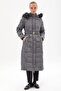 Goose Feather Padded Belted Coat Anthracite