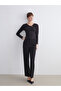 Alita City with a Difference of Color, Lcw Everyday Black Interlock Plain V-Neck Long Sleeve Women's Blouse - 4