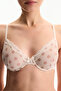 Cream Pink Underwire Mesh Polka Dot Patterned Bra - 3