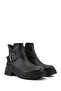 Women's Black Zippered Thick Heeled Boots - 4