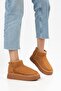 Mini Tan Suede Ankle Boots with Furry Inside Flat Sole Women's Shoes - 4