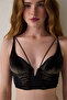 Black Brode Embroidered Tulle Capless Crop Bustier - 4