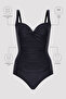 Basic Shirred Corset Black Swimsuit - 5