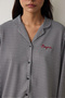 Black Bonjour Checked Embroidered Shirt Collar Pajama Set - 3