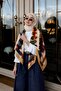 Belt Pattern Mustard-Cream Soft Foulard Scarf 90X90 cm - 4