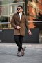 Men's Tan Slim Fit Long Melton Coat - 6