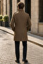 Men's Tan Slim Fit Long Melton Coat - 3