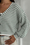 Women's Striped Metal Button Balloon Sleeve Seasonal Cardigan Mint - 8