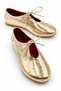 Lotus Women's Shiny Gold Patent Leather Staple Detailed Bow Lace-Up Casual Flat Ballerinas - 4