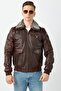 Genuine Lambskin Embroidered Pilot Men's Coat Brown - 3