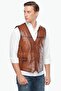 Genuine Lambskin Men's Vest with Points, Tan - 2