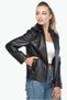 Genuine Lambskin Hooded Women's Coat Black - 3