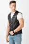 Biker Style Genuine Leather Vest Black - 3