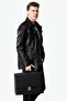 Kagawa Genuine Leather Classic Men's Trench Coat Black - 2