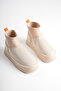Beige Stretch Detailed Thick Sole Fur Winter Women's Boots - 5