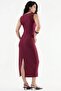 Bodycon Midi Dress with Cowl Neck and Draped Detail - 4