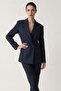 Navy Blue Double-Breasted Jacket with Button and Pocket Detail - 2