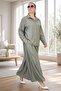 Button-Front Long Sleeve Shirt with Elastic Waist Pocket Pocketed Sh Skirt Modal Modal Sh Double Suit - 2