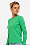 Women's Green Crew Neck Long Sleeve Blouse - 3