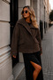 Women's Dark Brown Velvet Wide Cut Oversize Jacket-0050840367 - 2