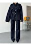 Women's Belted Jacket Denim Two-Piece Set Wide Leg Loose-Fit Jeans Set - 3