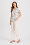 Blue Floral Print Women's Blouse Short Sleeve Loose Summer Blouse