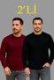 Men's Corded Fabric Knitwear Sweater Set of 2 – Black - Claret Red, Thick Woven Cotton Regular Fit Crew Neck U