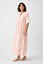 Women's Salmon Striped Double-Breasted V-Neck Loose-Fit Long Dress - 5