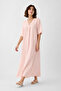 Women's Salmon Striped Double-Breasted V-Neck Loose-Fit Long Dress