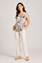 Cream Floral Patterned Women's Blouse V-Neck Loose Cut Casual Summer Blouse - 2