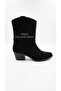 Thick Heeled Black Suede Women's Boots with Stone Detail - 4