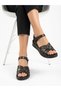 Genuine Leather Black Orthopedic Sole Women's Sandals Suitable for Heel Spurs - 8
