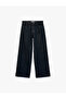 Cotton Pocketed Buttoned Wide Leg Denim Trousers - Wide Leg Jeans - 2