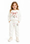 Girl's Ecru Bow and Daisy Printed 2 Thread Sweatshirt Tracksuit Set - 2