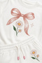 Girl's Ecru Bow and Daisy Printed 2 Thread Sweatshirt Tracksuit Set - 4