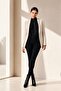 Black Fleece Fitted Jumpsuit with Silver Zipper - 2