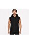 Men's Black Zippered Hooded Kangaroo Pocket Sleeveless Interlock Vest-Y1142