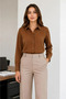 Women's brown long sleeve buttoned classic collar shirt suitable for daily and office elegance