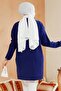 Corded Fabric Navy Blue Hijab Knitwear Tunic 65903L - 3