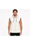 Men's Cream Zippered Hooded Kangaroo Pocket Sleeveless Interlock Vest-Y1142